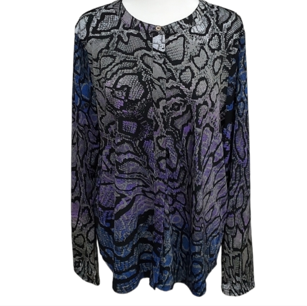 Dana Buchman Sz L  Dress Top Purple, Black,  Blue, Grey Snake Skin Print